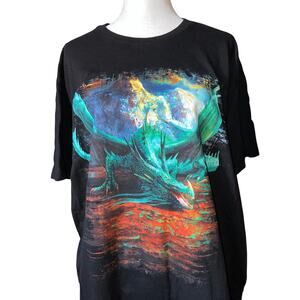 Dragon Shield's Print Black T-Shirt Size XXL Streetwear Biker Retro Winter